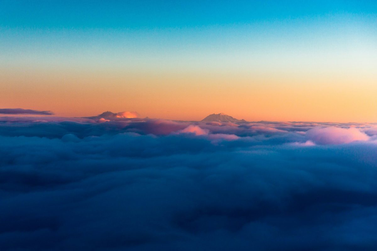Dawn over a sea of clouds, seen from above